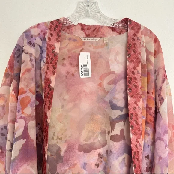 NWT Soft Surroundings Cool Cat Watercolor Kimono Size Small - Picture 3 of 12